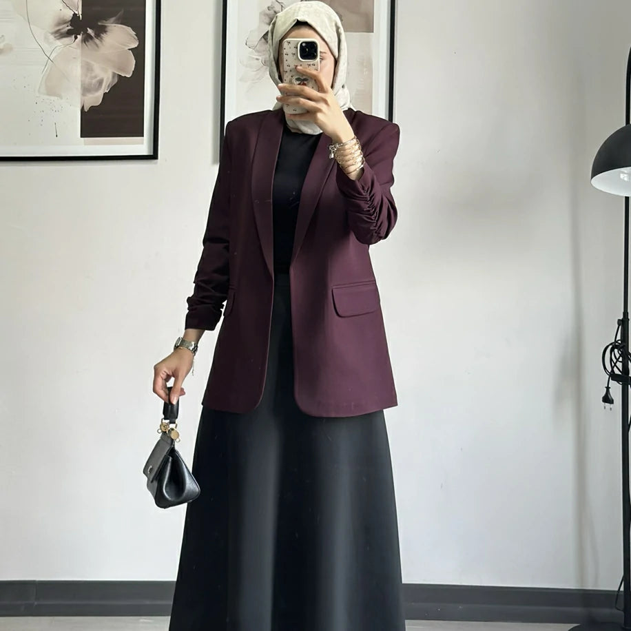 Blazer Ceket Büzgülü Vişne Çürüğü