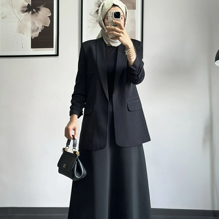 Blazer Ceket Büzgülü Siyah