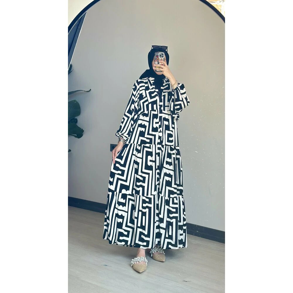 Çizgi Elbise Siyah
