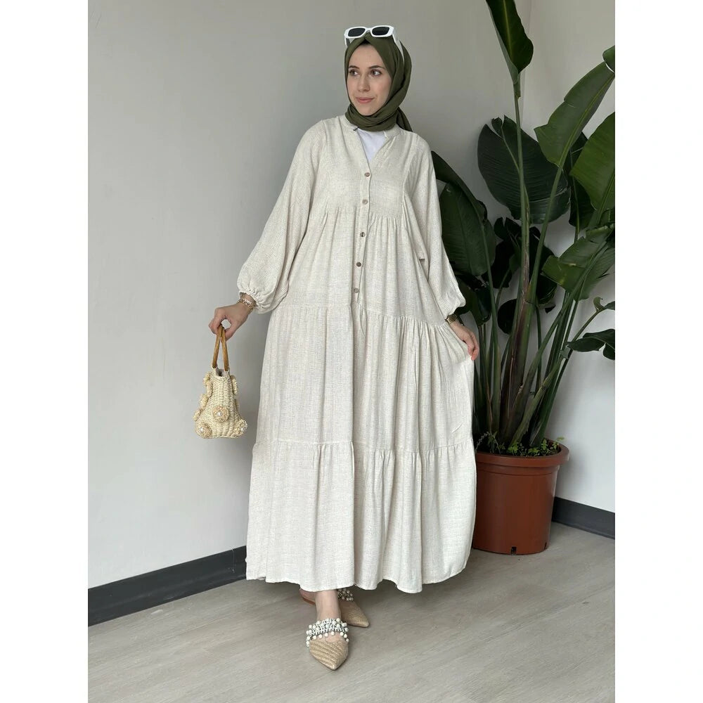 Keten Elbise Düz