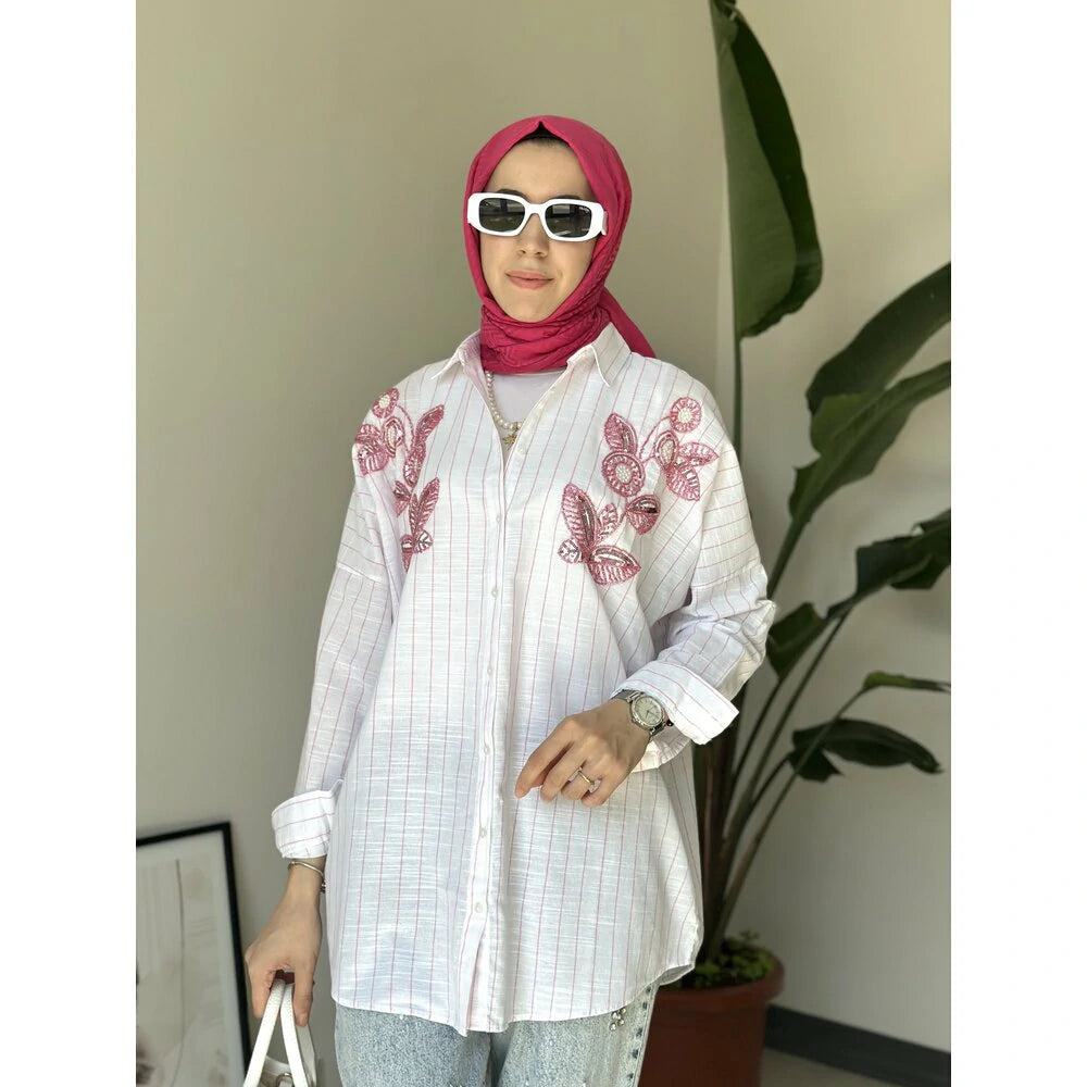 Payetli Gömlek Beyaz