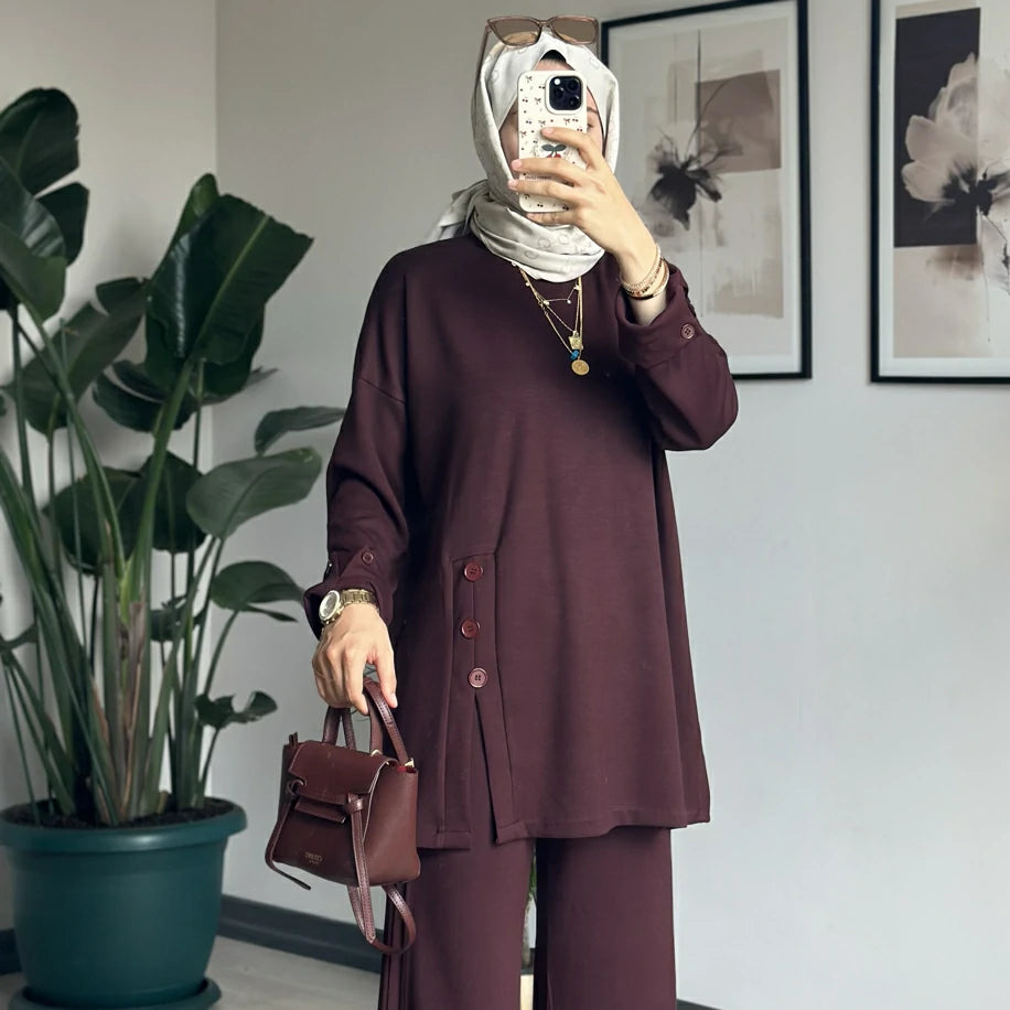 Düğmeli Takım Bordo