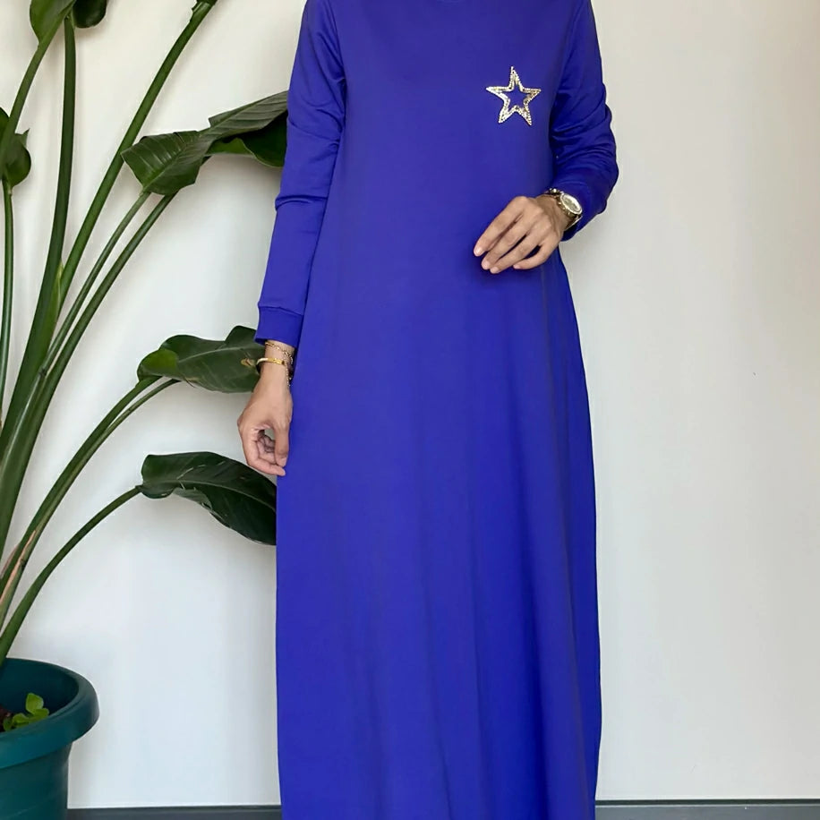 Yıldızlı Basic Elbise Mor