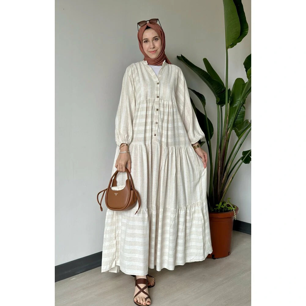 Keten Elbise Şeritli