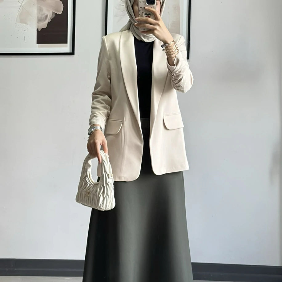 Blazer Ceket Büzgülü Krem