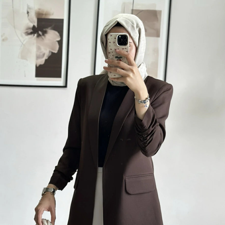 Blazer Ceket Büzgülü Kahve