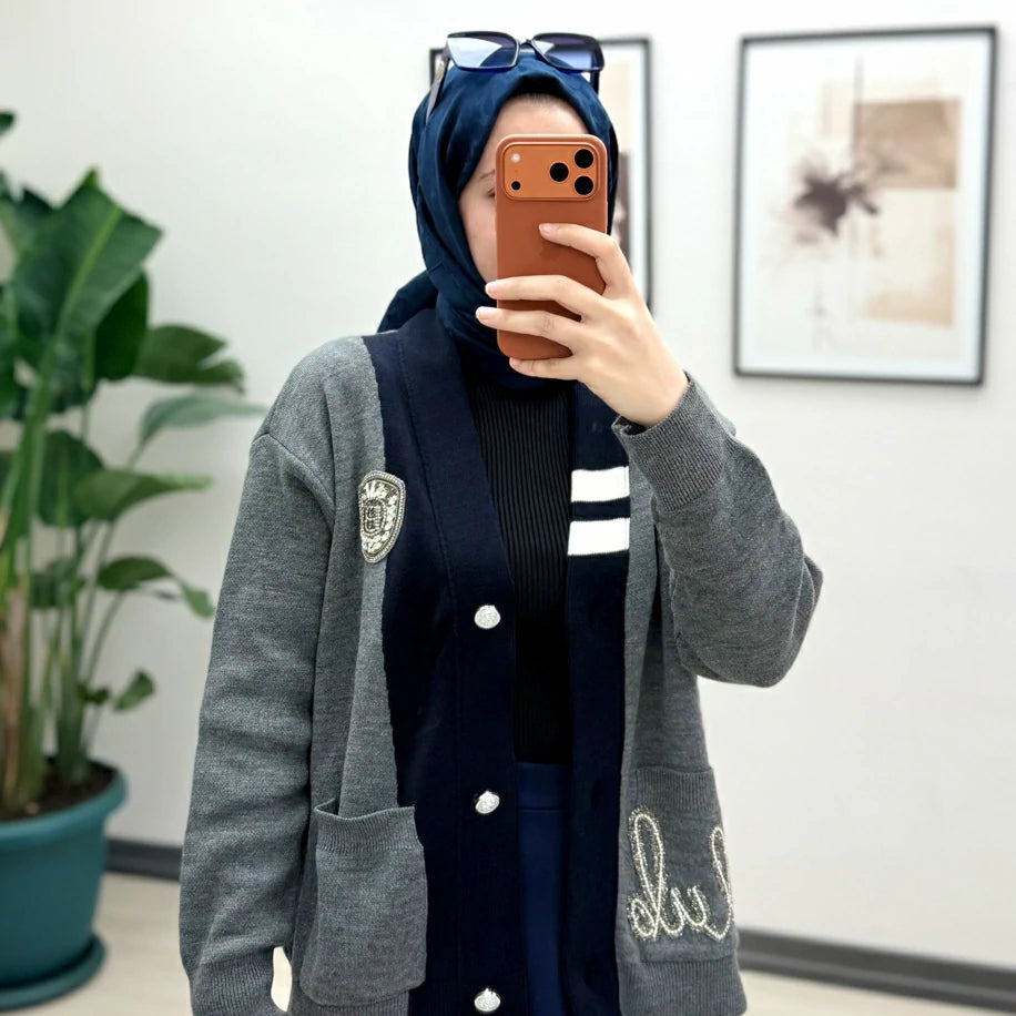 Bymen Taşlı Hırka Orj Gri