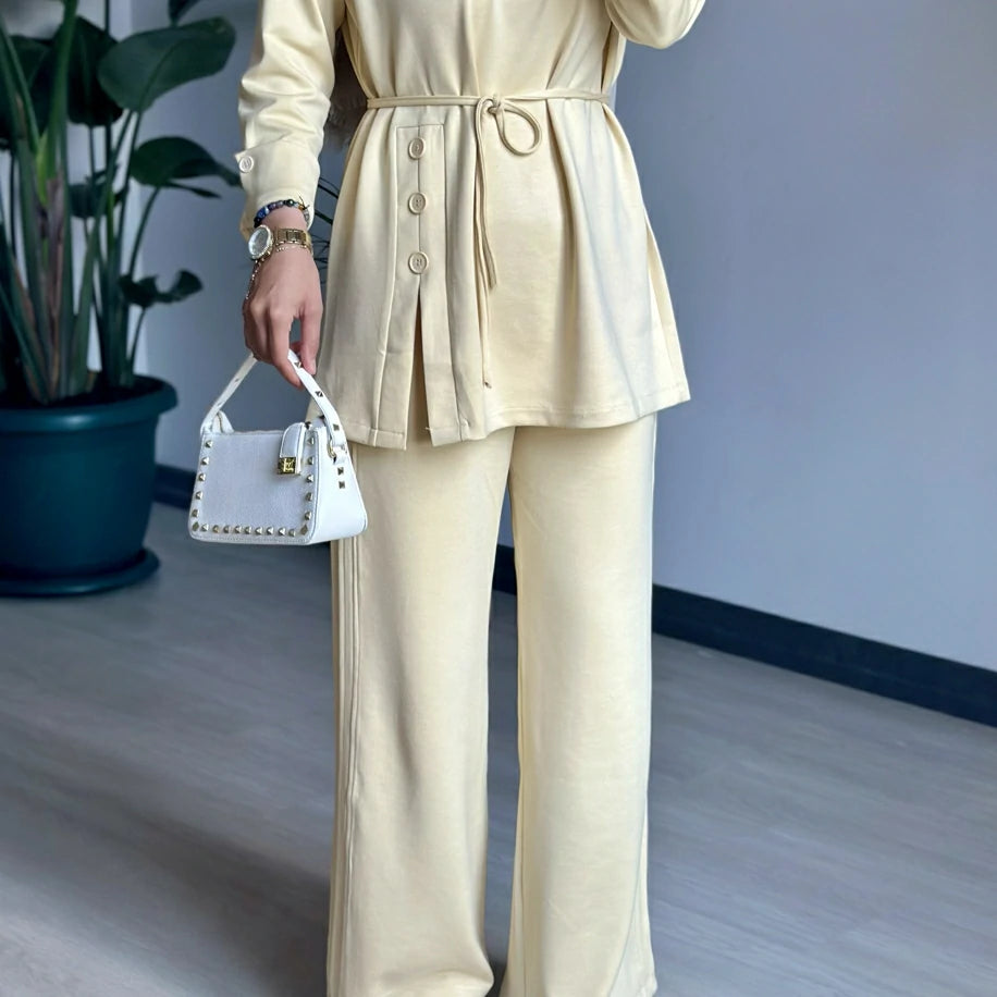 Düğmeli Takım Tereyağ Sarısı