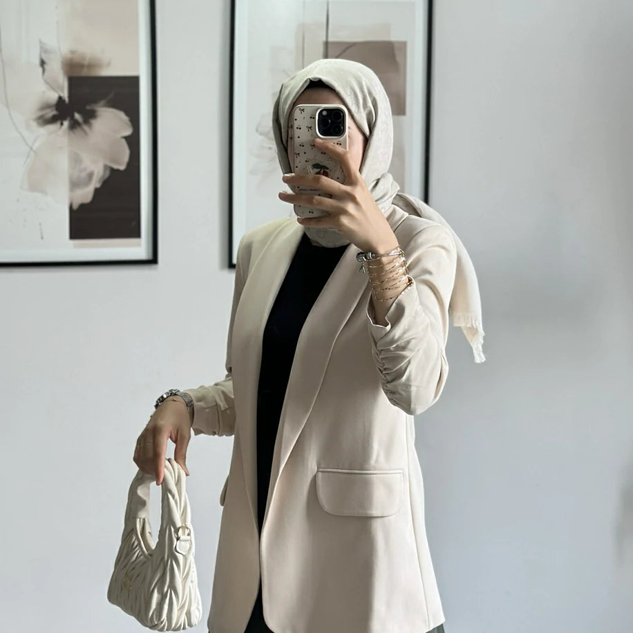 Blazer Ceket Büzgülü Krem