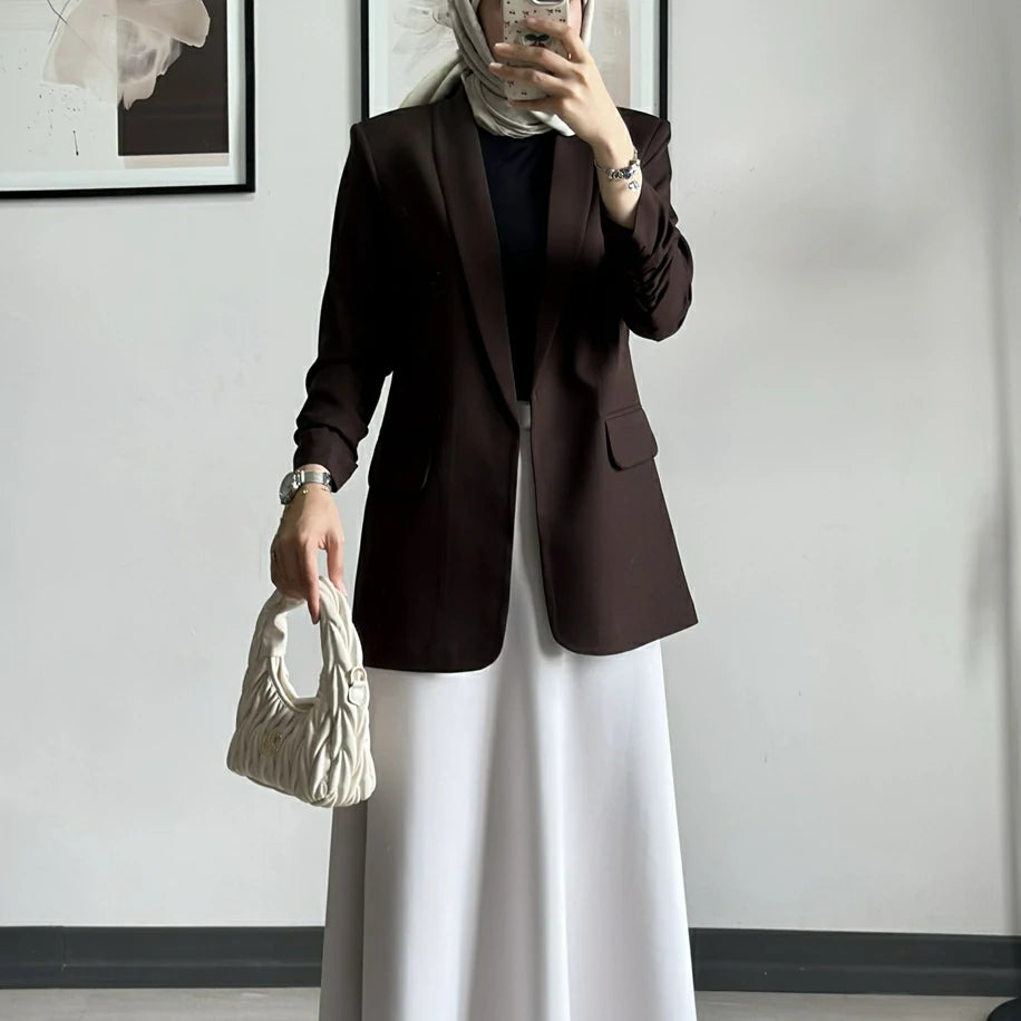 Blazer Ceket Büzgülü Kahve