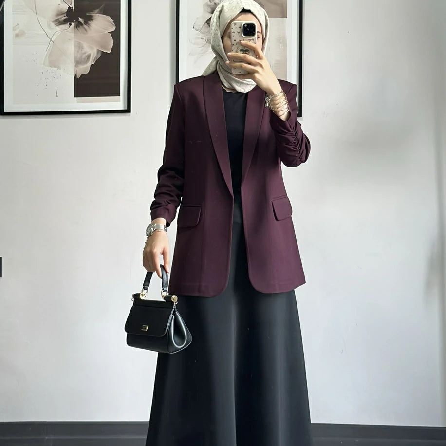 Blazer Ceket Büzgülü Vişne Çürüğü