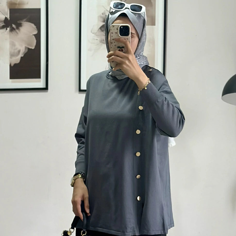 Düğmeli Merserize Tunik Antrasit