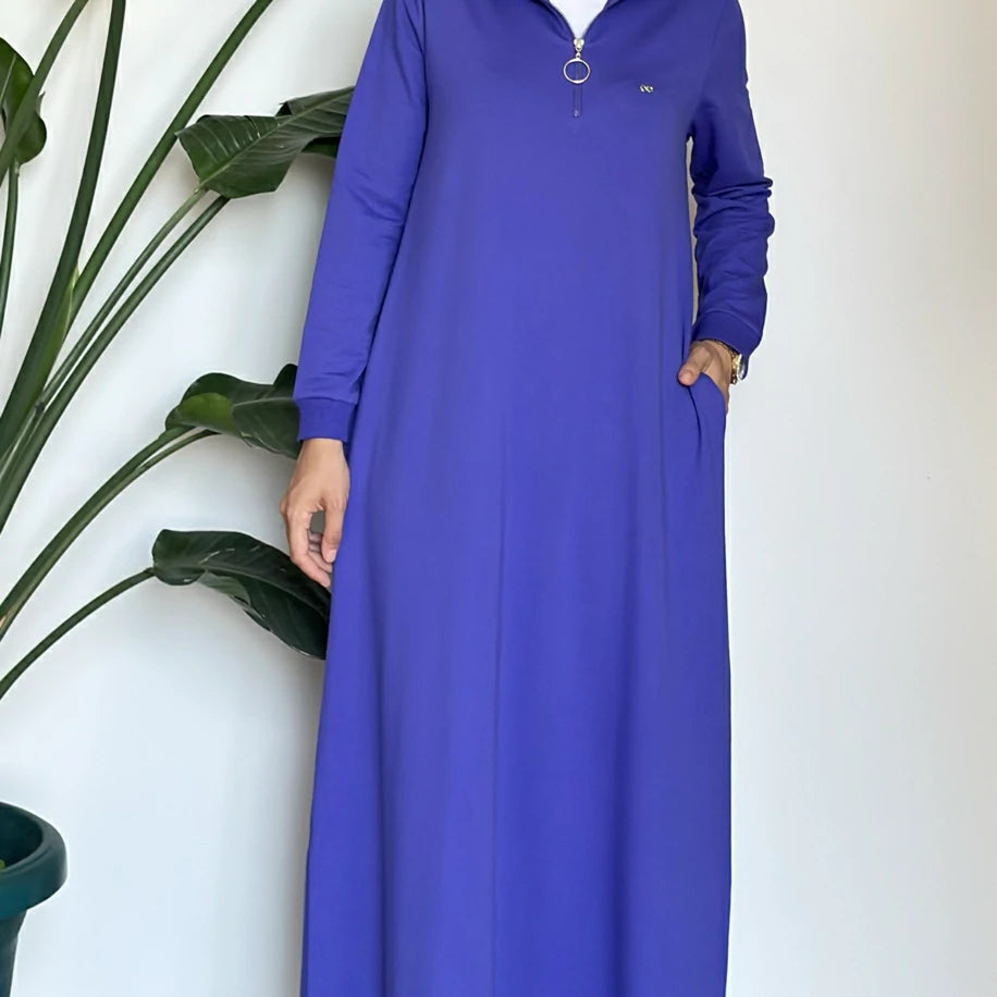 Basic Elbise Fermuarlı Mor