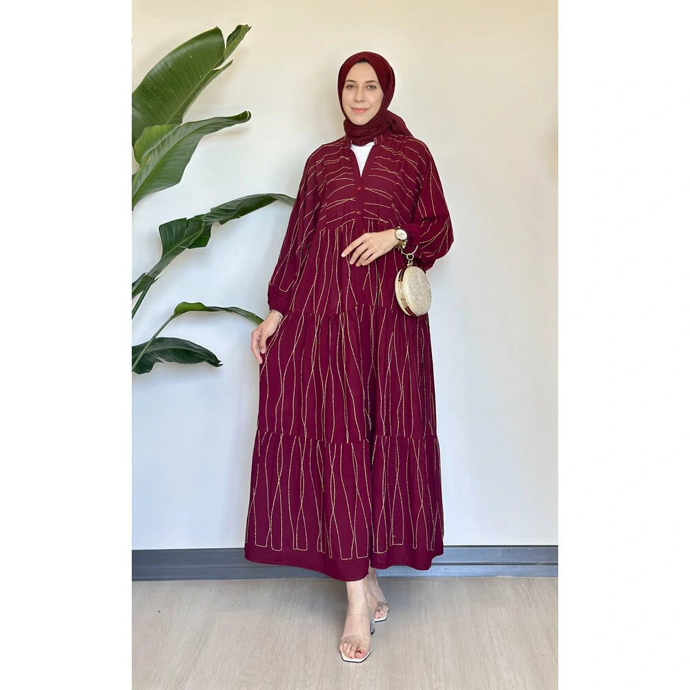 Premium Elbise Çizgi Bordo