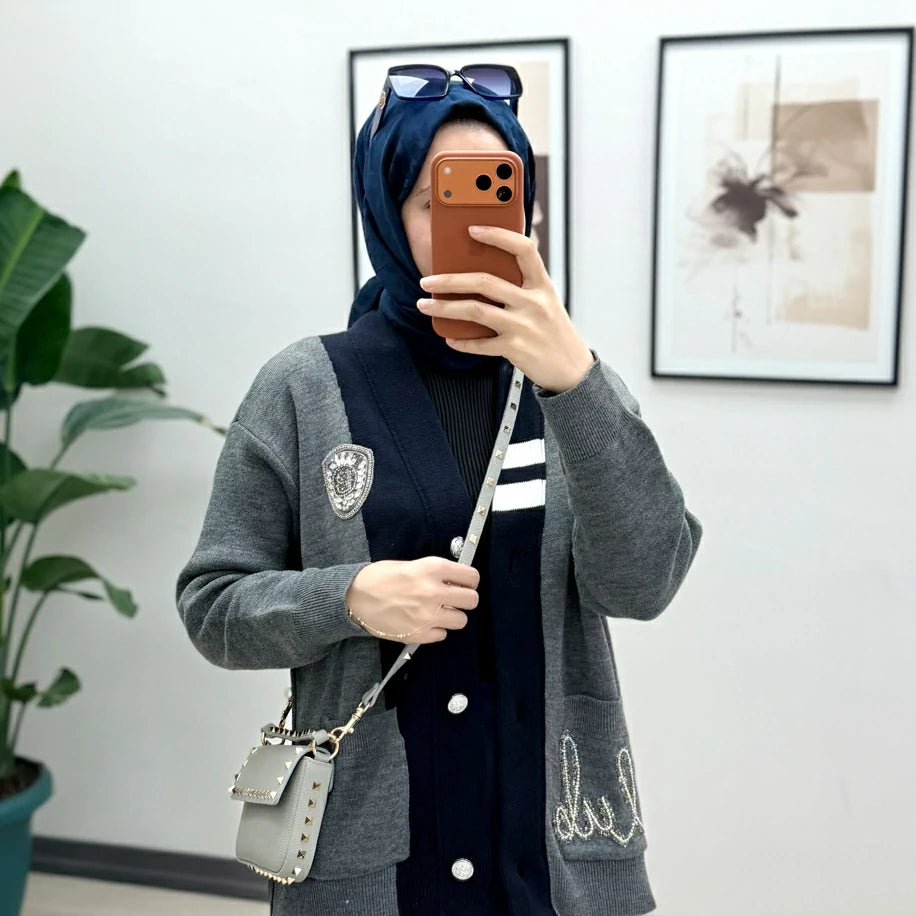 Bymen Taşlı Hırka Orj Gri