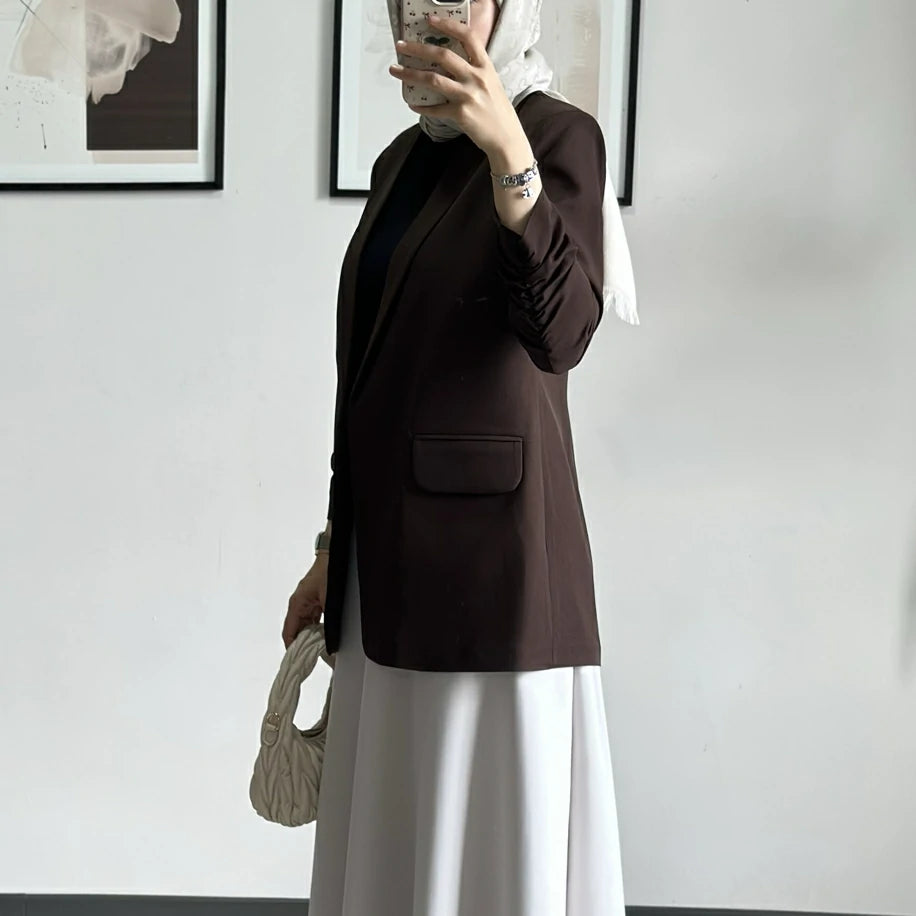 Blazer Ceket Büzgülü Kahve