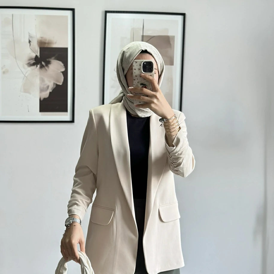 Blazer Ceket Büzgülü Krem