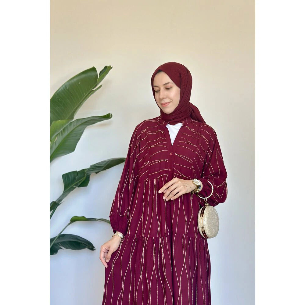 Premium Elbise Çizgi Bordo