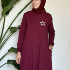 Yıldızlı Basic Elbise Bordo