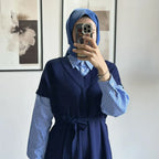 Poplin Detaylı Triko Elbise