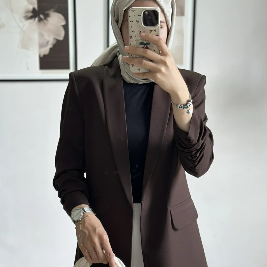 Blazer Ceket Büzgülü Kahve