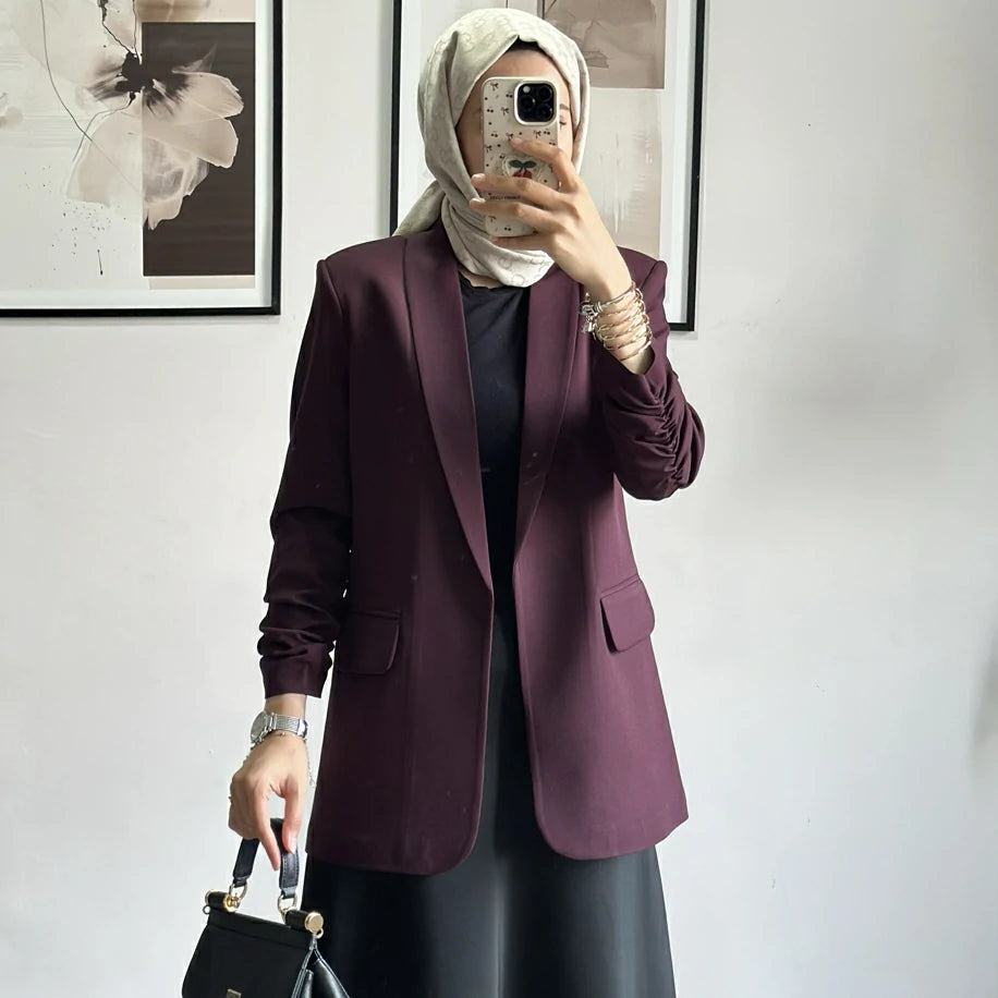 Blazer Ceket Büzgülü Vişne Çürüğü