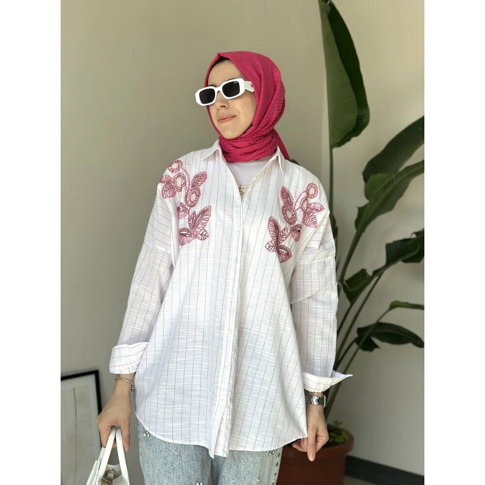 Payetli Gömlek Beyaz