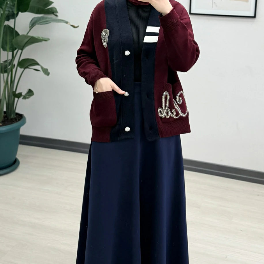 Bymen Taşlı Hırka Orj Bordo