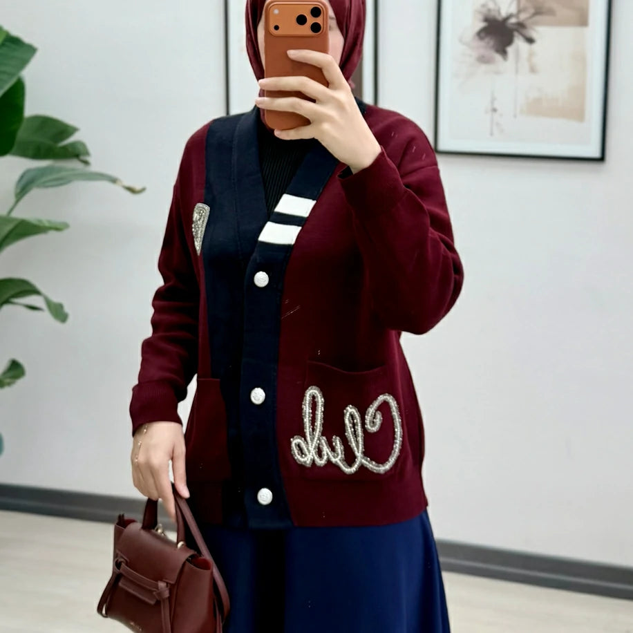 Bymen Taşlı Hırka Orj Bordo